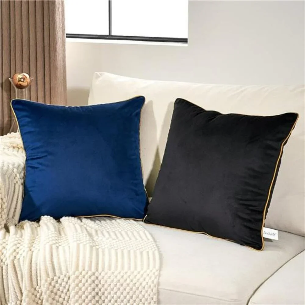 Navy Blue Velvet Pillow Covers 18x18 Set of 2 Soft Decorative Cushion Cases Sofa